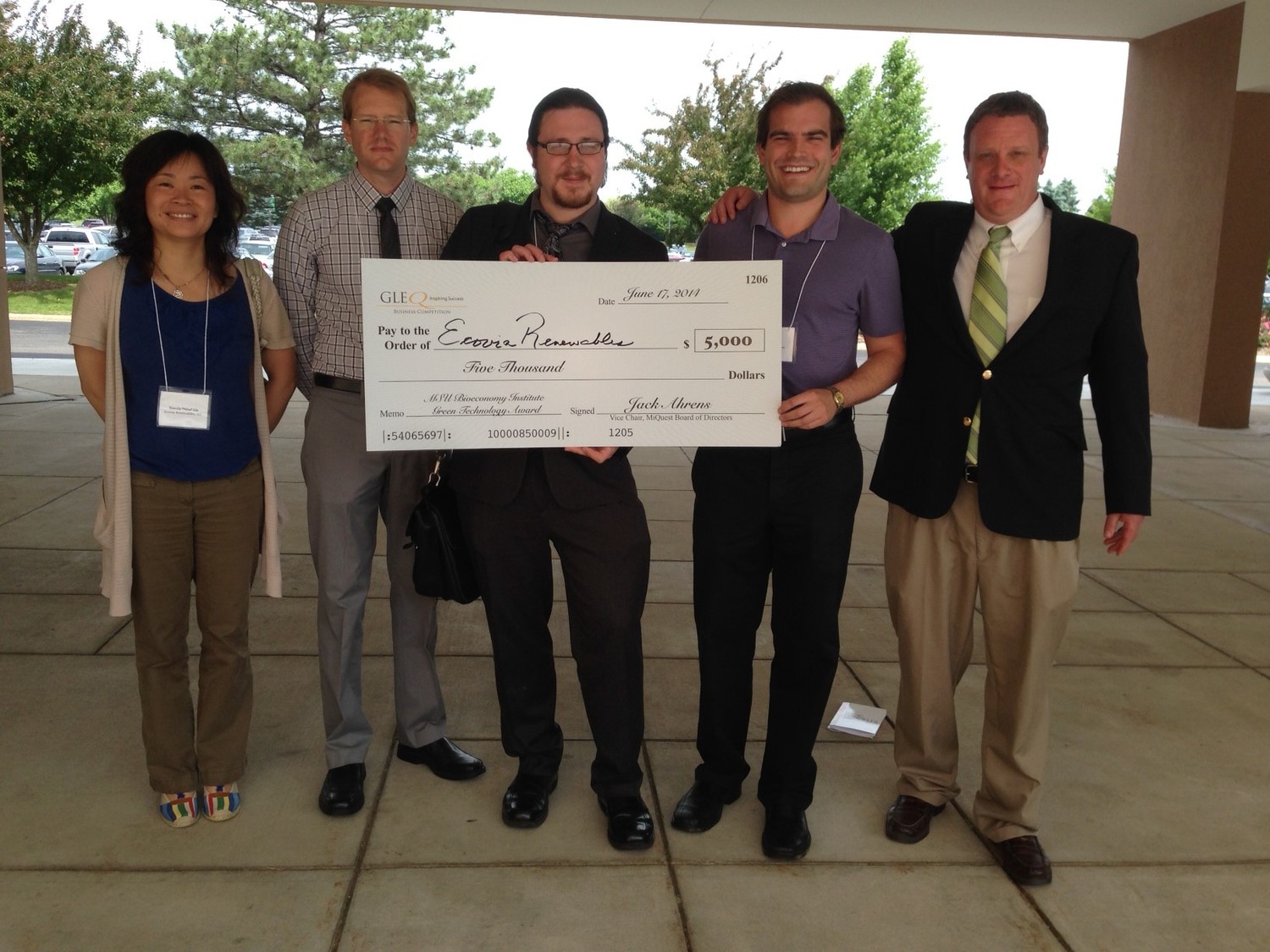 Ecovia Renewables LLC awarded MSU Bioeconomy Institute Green Technology Award in the Great Lakes Entrepreneur’s Quest business competition
